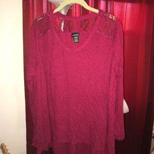 Red Long Sleeve Shirt With Lace-Torrid